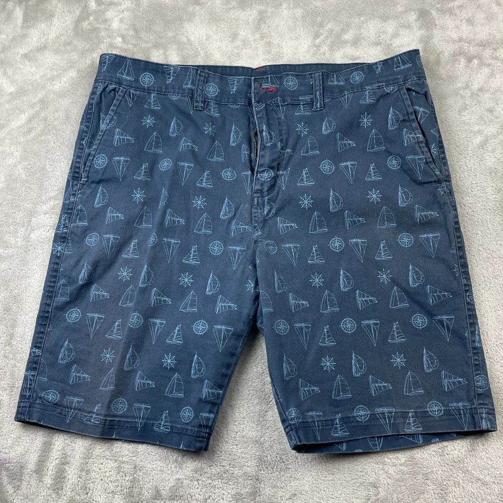 Rugby University Nautical Boat Themed Flat Front Stretch Shorts Men's Size 36